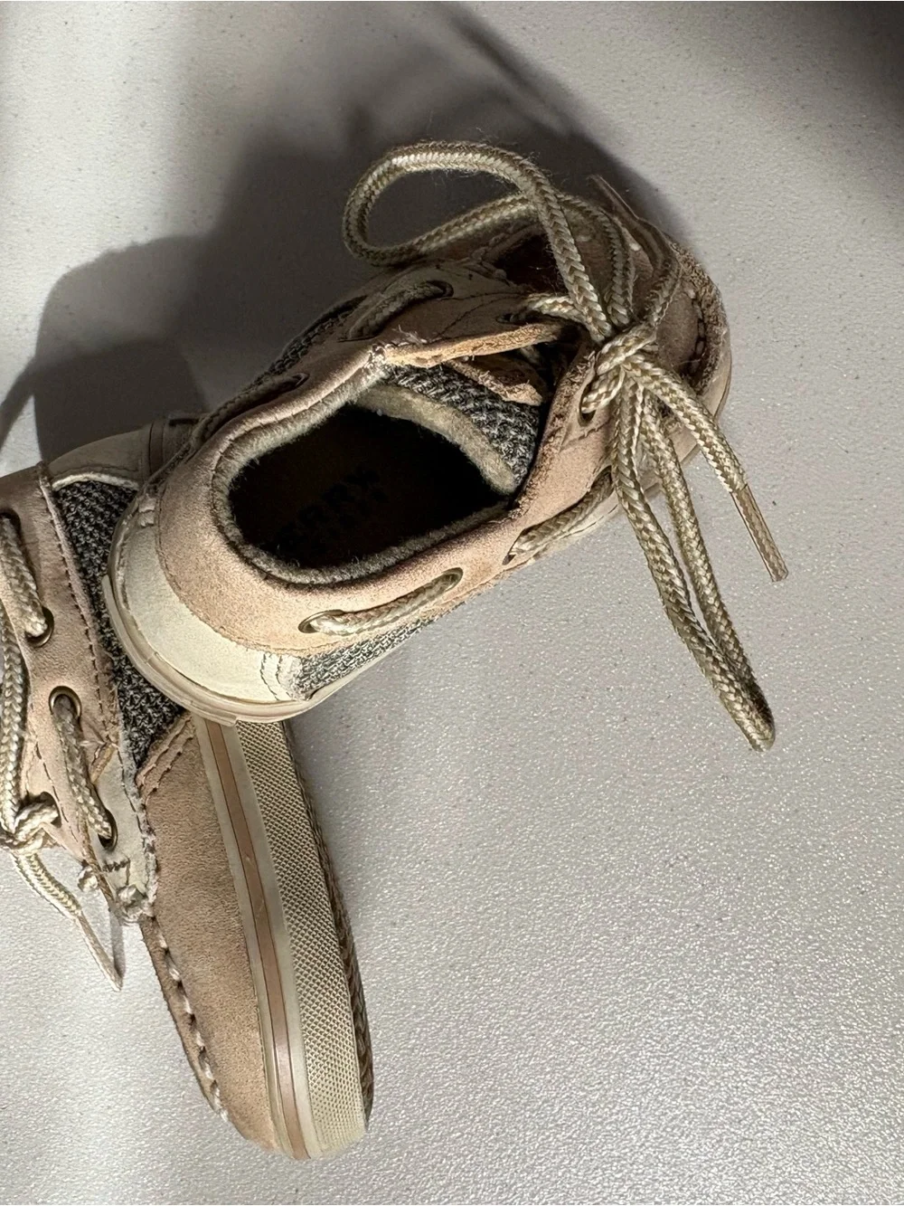 Sperry Beige and White Kids Boat Shoes with Laces